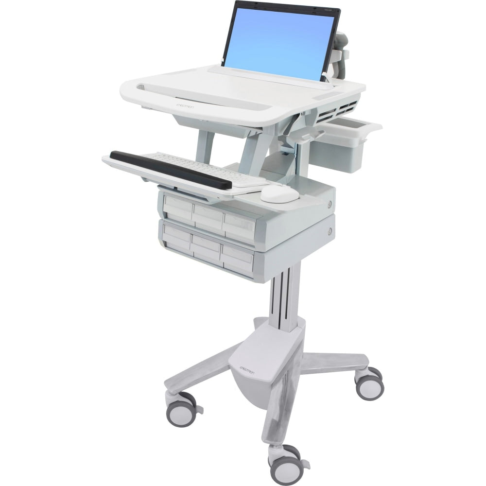 Ergotron StyleView Laptop Cart, 6 Drawers - Up to 17.3in Screen Support - 20 lb Load Capacity - 50.5in Height x 17.5in Width x 30.8in Depth - Floor Stand - Aluminum - White, Gray
