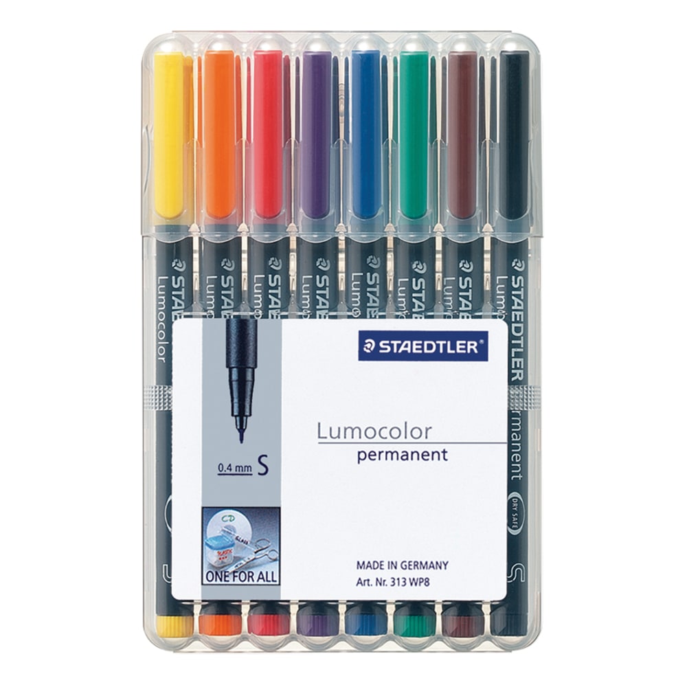 Staedtler Mars Lumocolor Permanent Markers, Extra Fine, 80% Recycled, Assorted Colors, Pack Of 8