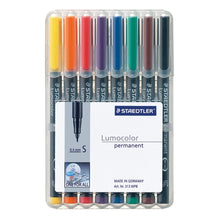 Load image into Gallery viewer, Staedtler Mars Lumocolor Permanent Markers, Extra Fine, 80% Recycled, Assorted Colors, Pack Of 8
