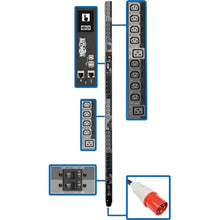 Load image into Gallery viewer, Tripp Lite 25.2kW 3-Phase Switched PDU, LX Platform Interface, 240V Outlets (24 C13/6 C19), Touchscreen LCD, IEC 309 60A Red 415V, 0U, TAA - Power distribution unit (rack-mountable) - 35 A - AC 415 V - 25.2 kW - 3-phase - Ethernet 10/100