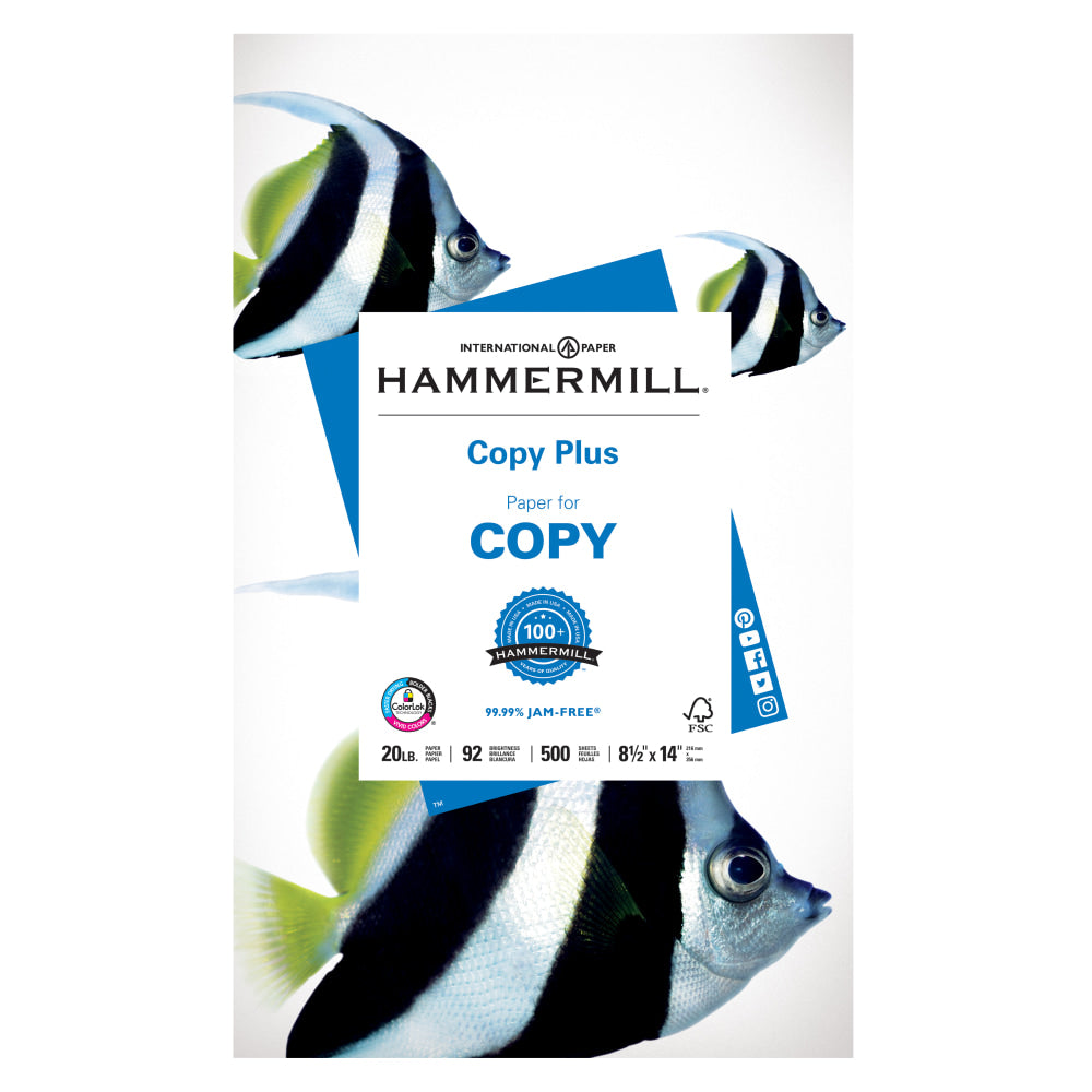 Hammermill Multi-Use Print & Copy Paper, Legal Size (8 1/2in x 14in), 20 Lb, White, Ream Of 500 Sheets