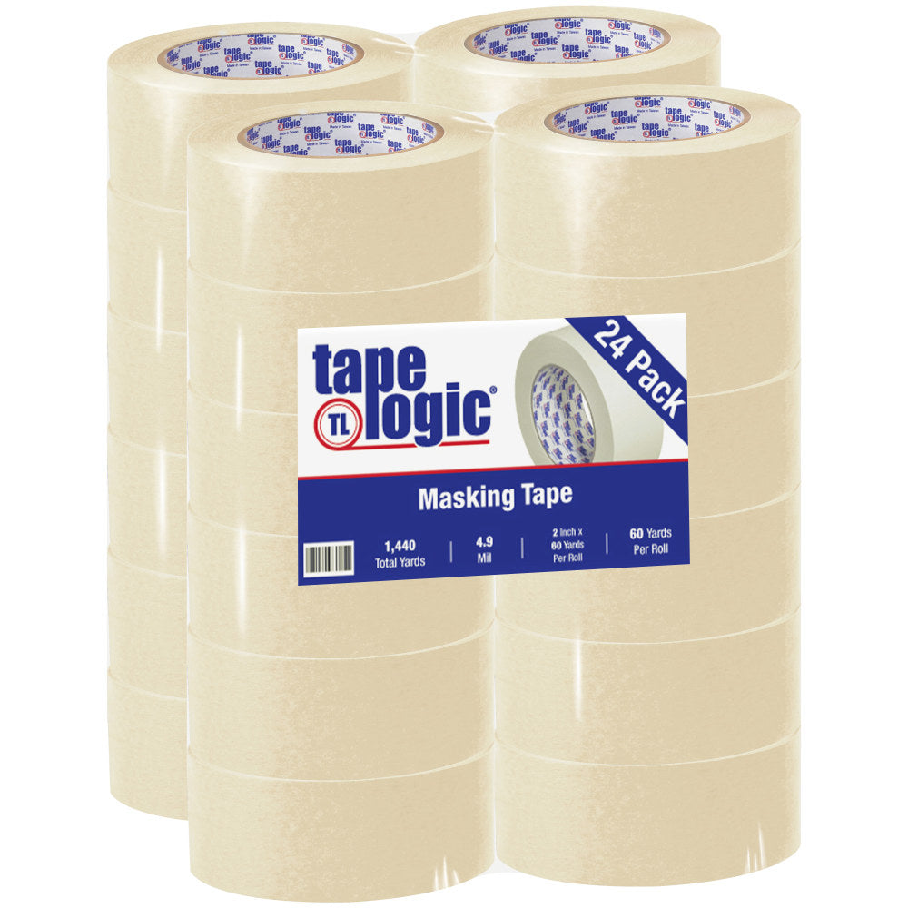 Tape Logic 2200 Masking Tape, 3in Core, 2in x 180ft, Natural, Case Of 24