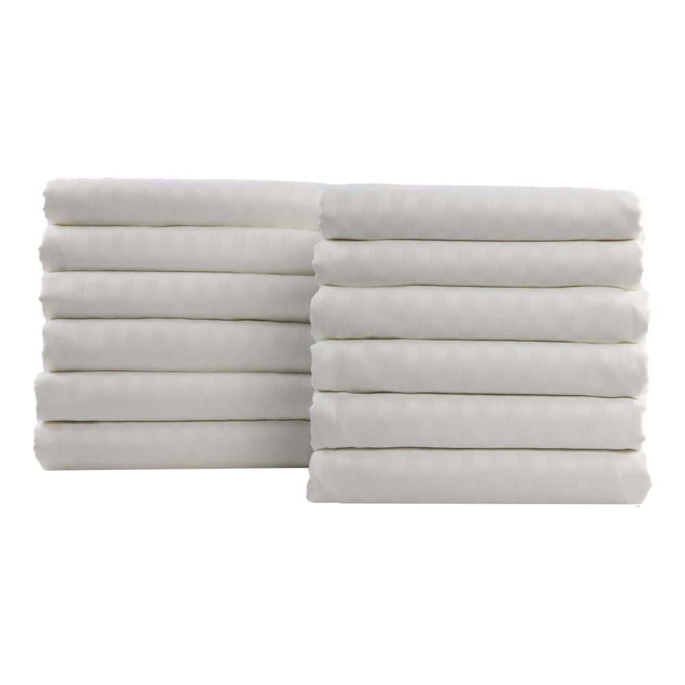 1888 Mills Lotus Satin Stripe Twin Fitted Sheets, 39in x 80in x 15in, White, Pack Of 24 Sheets