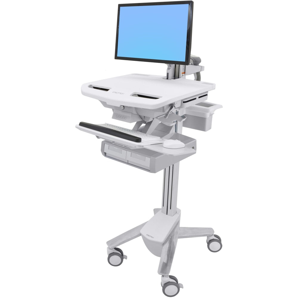 Ergotron StyleView Cart with LCD Arm, 2 Drawers (2x1) - Up to 24in Screen Support - 37.04 lb Load Capacity - Floor - Plastic, Aluminum, Zinc-plated Steel