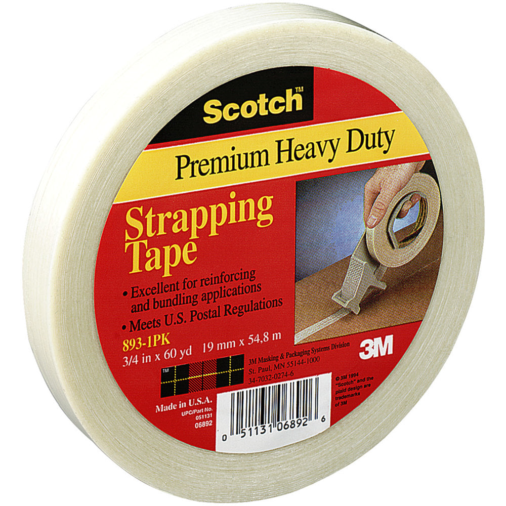 3M 8932 Strapping Tape, 3/8in x 60 Yd., Clear, Case Of 96
