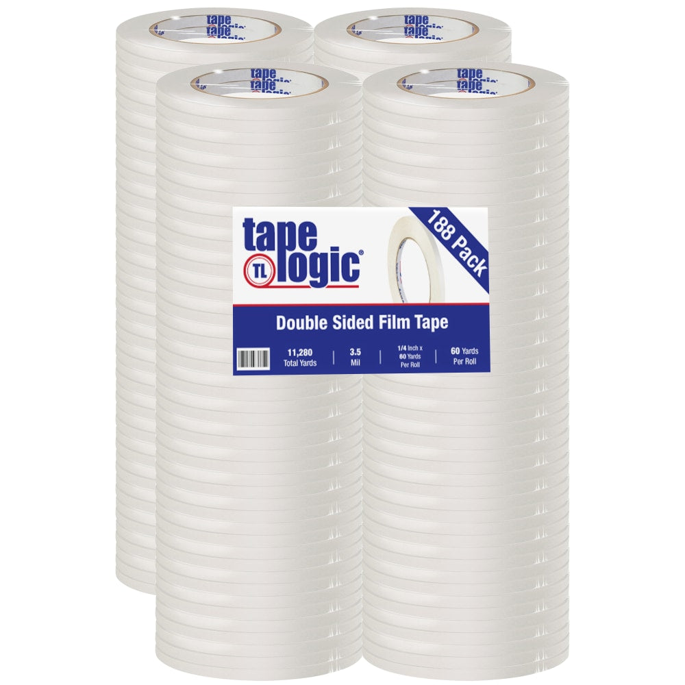 Tape Logic Double-Sided Film Tape, 3in Core, 0.25in x 180ft, White, Pack Of 188