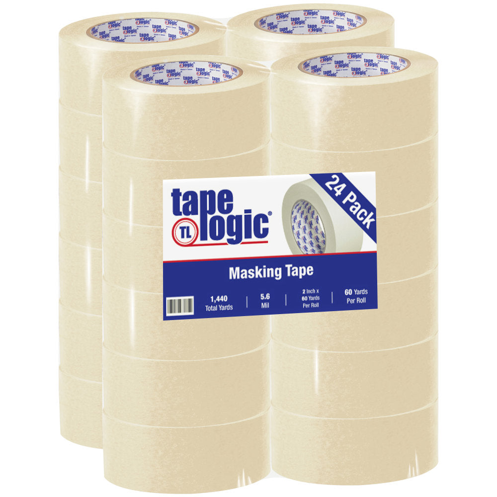 Tape Logic 2400 Masking Tape, 3in Core, 2in x 180ft, Natural, Pack Of 24
