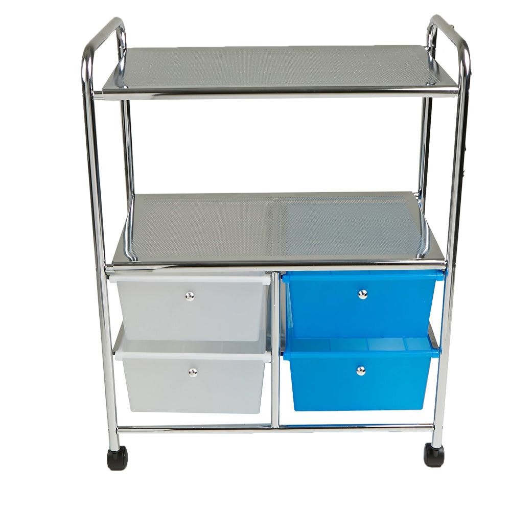 Mind Reader All-Purpose 2-Shelf Metal Utility Cart With 4 Drawers, Silver