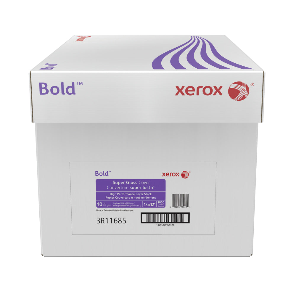 Xerox Bold Digital Super Gloss Cover Copy Paper, Tabloid Extra Size (18in x 12in), 92 (U.S.) Brightness, FSC Certified, White, Pack Of 250 Sheets, Case Of 4 Reams
