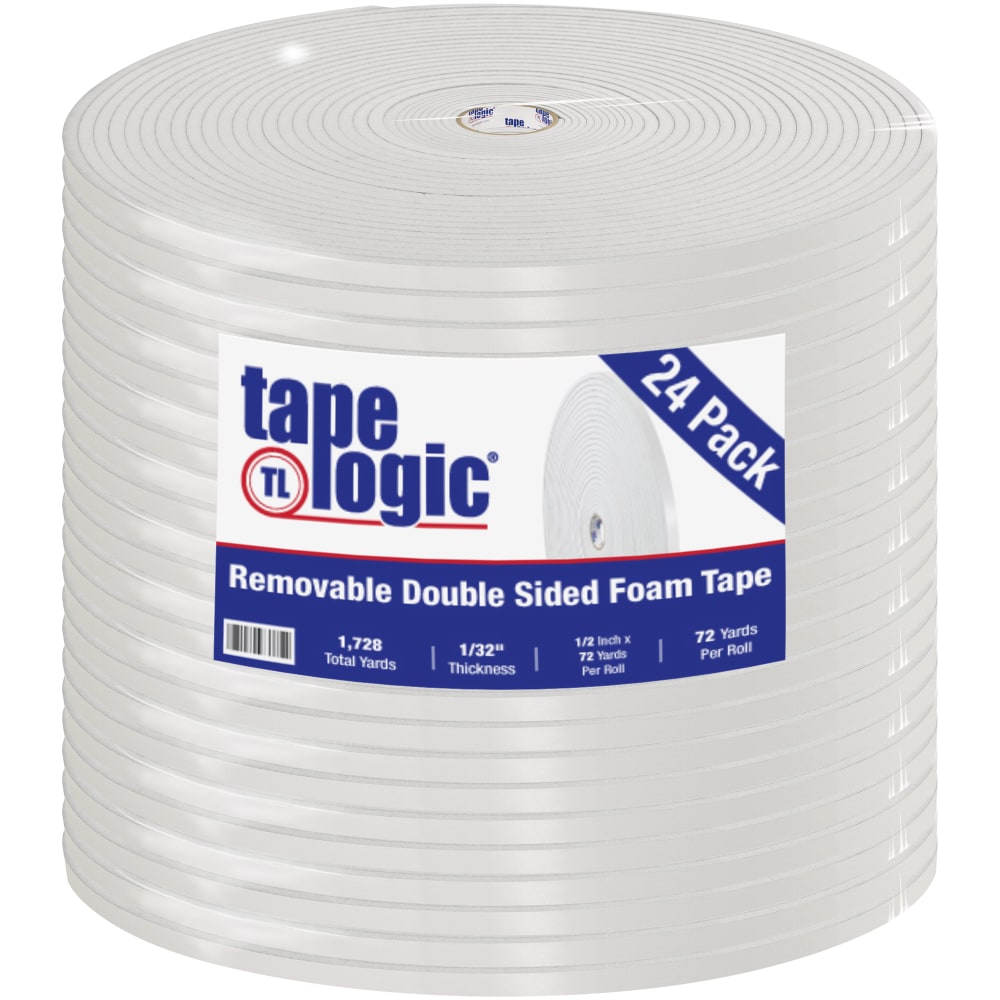 Tape Logic Removable Double-Sided Foam Tape, 0.5in x 72 Yd., White, Case Of 24 Rolls