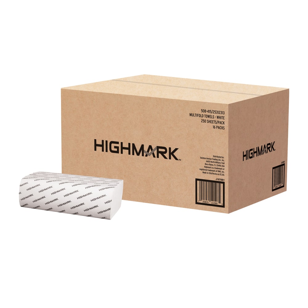 Highmark ECO Multi-Fold 1-Ply Paper Towels, 100% Recycled, 250 Sheets Per Pack, Case Of 16 Packs