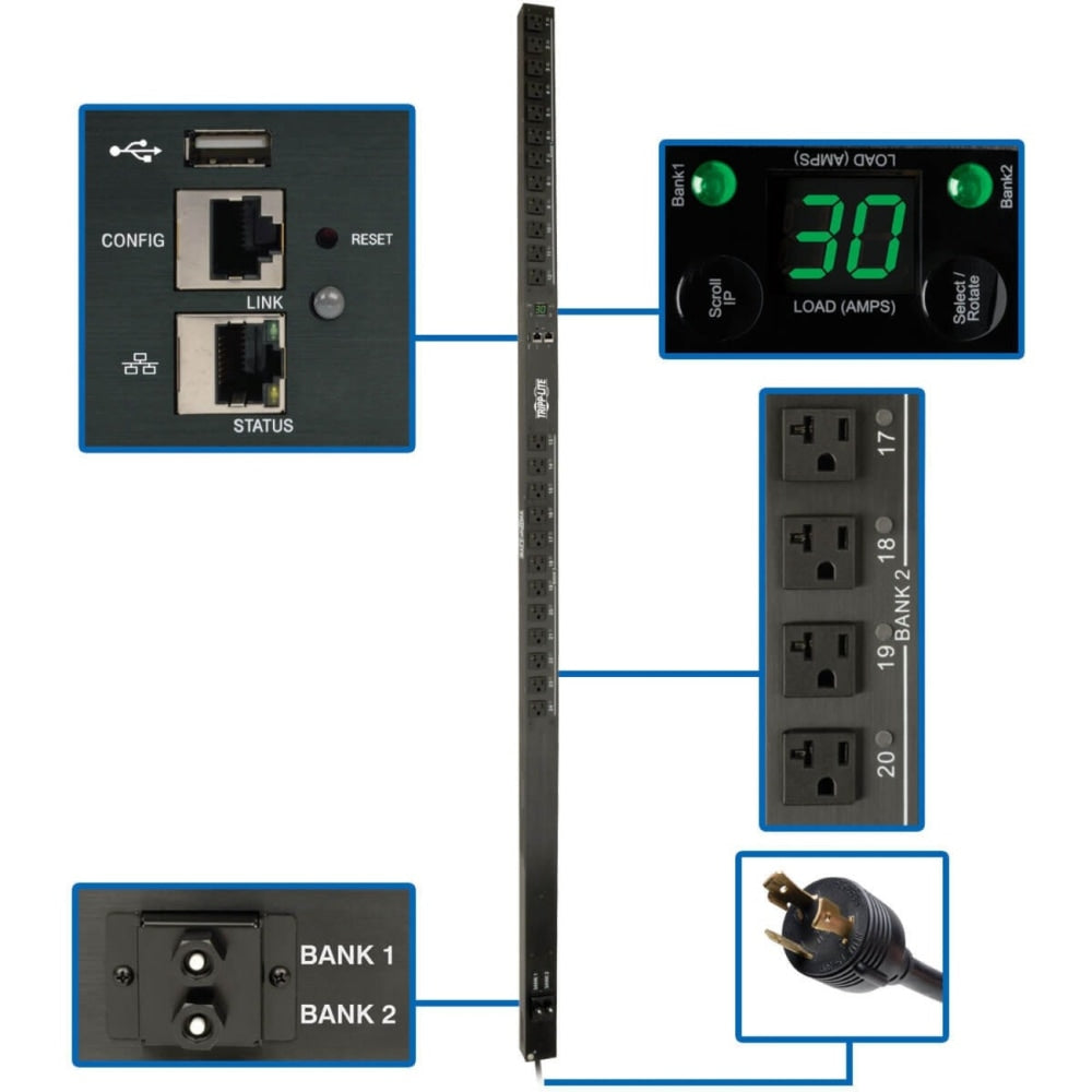 Tripp Lite 2.9kW Single-Phase Switched PDU with LX Platform Interface, 120V Outlets (24 5-15/20R), 10 ft. Cord w/L5-30P, 0U, TAA - Power distribution unit (rack-mountable) - 30 A - AC 100/120/127 V - 3.05 kW - 1-phase