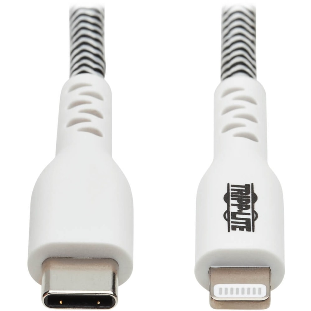 Tripp Lite M102-006-HD Heavy-Duty USB-C to Lightning Cable (M/M), 6 ft. - First End: 1 x Type C Male USB - Second End: 1 x 8-pin Lightning Male Proprietary Connector - 480 Mbit/s - MFI - 26/21 AWG - Black, White