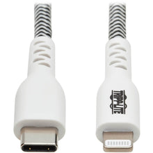 Load image into Gallery viewer, Tripp Lite M102-006-HD Heavy-Duty USB-C to Lightning Cable (M/M), 6 ft. - First End: 1 x Type C Male USB - Second End: 1 x 8-pin Lightning Male Proprietary Connector - 480 Mbit/s - MFI - 26/21 AWG - Black, White