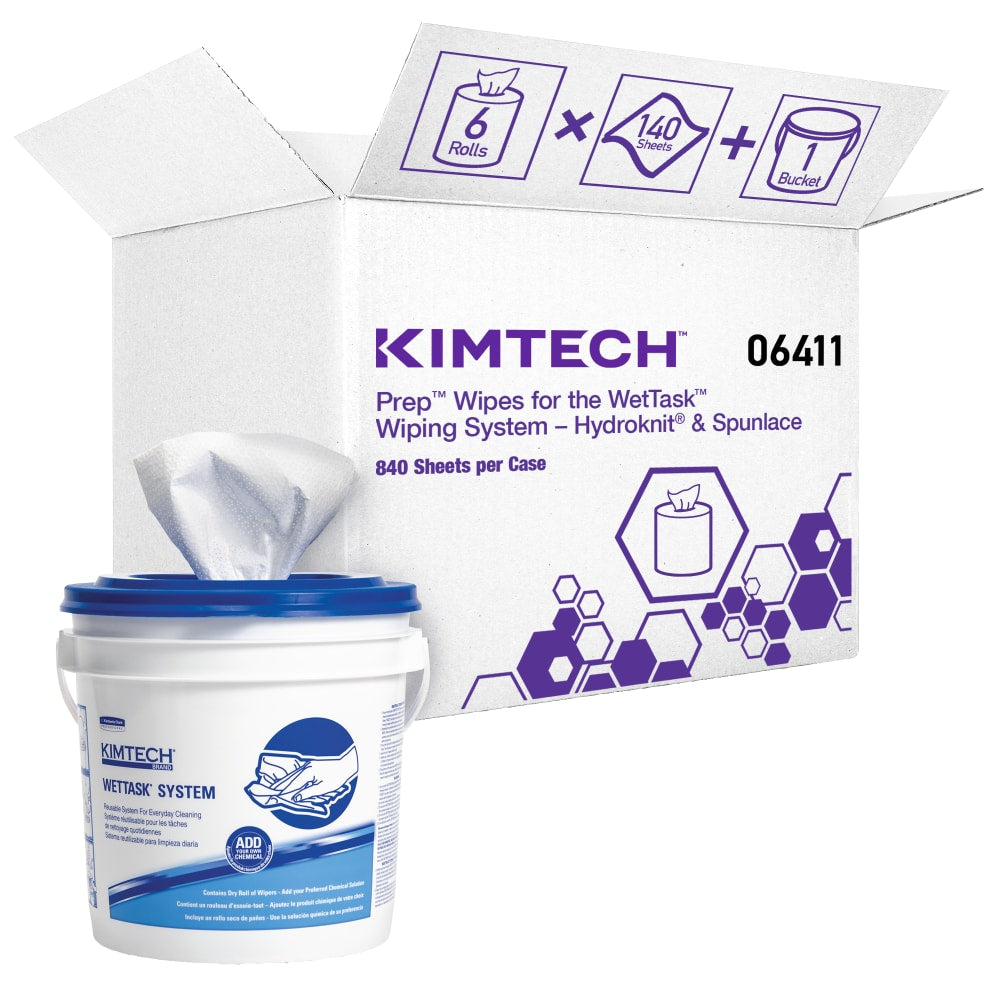 KIMTECH WetTask System Prep Wipers, 12in x 6in, 140 Sheets Per Roll, Case Of 6 Rolls