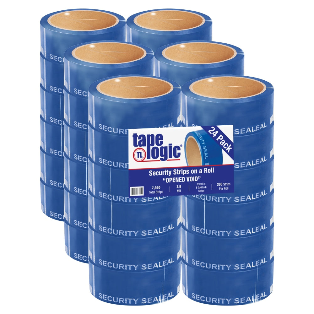 Tape Logic Security Strips, 3in Core, 2in x 5.75in, Blue, 330 Strips Per Roll, Case Of 24 Rolls