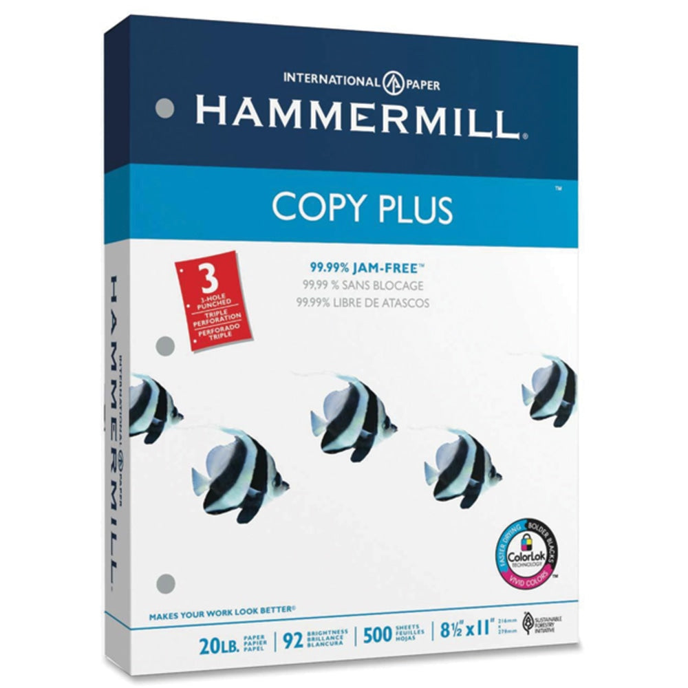 Hammermill Copy Plus 3-Hole Punched Multi-Use Print & Copy Paper, Letter Size (8 1/2in x 11in), 92 (U.S.) Brightness, 20 Lb, White, Ream Of 500 Sheets
