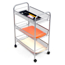 Load image into Gallery viewer, Mind Reader Roll 3-Shelf Metal Mesh Cart, 24inH x 17inW x 10inD, Silver