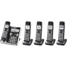 Load image into Gallery viewer, Panasonic Link2Cell DECT 6.0 Cordless Telephone With Answering Machine And Dual Keypad, 5 Handsets, KX-TGF575S