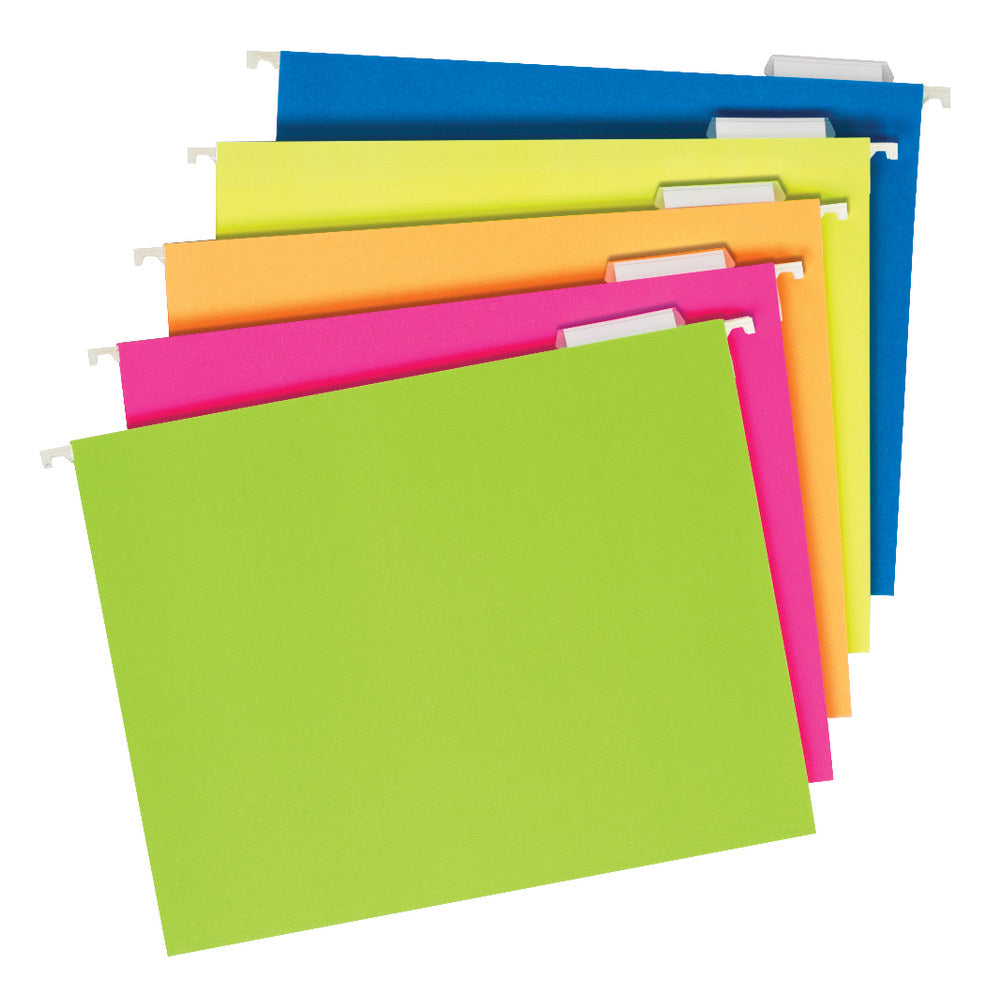 Pendaflex Glow Hanging File Folders; 1/5 Cut; Letter Size; Assorted Colors; Box Of 25